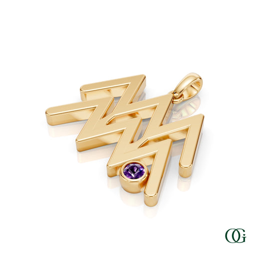Y|Aquarius Zodiac Pendant with Amethyst in Yellow Gold