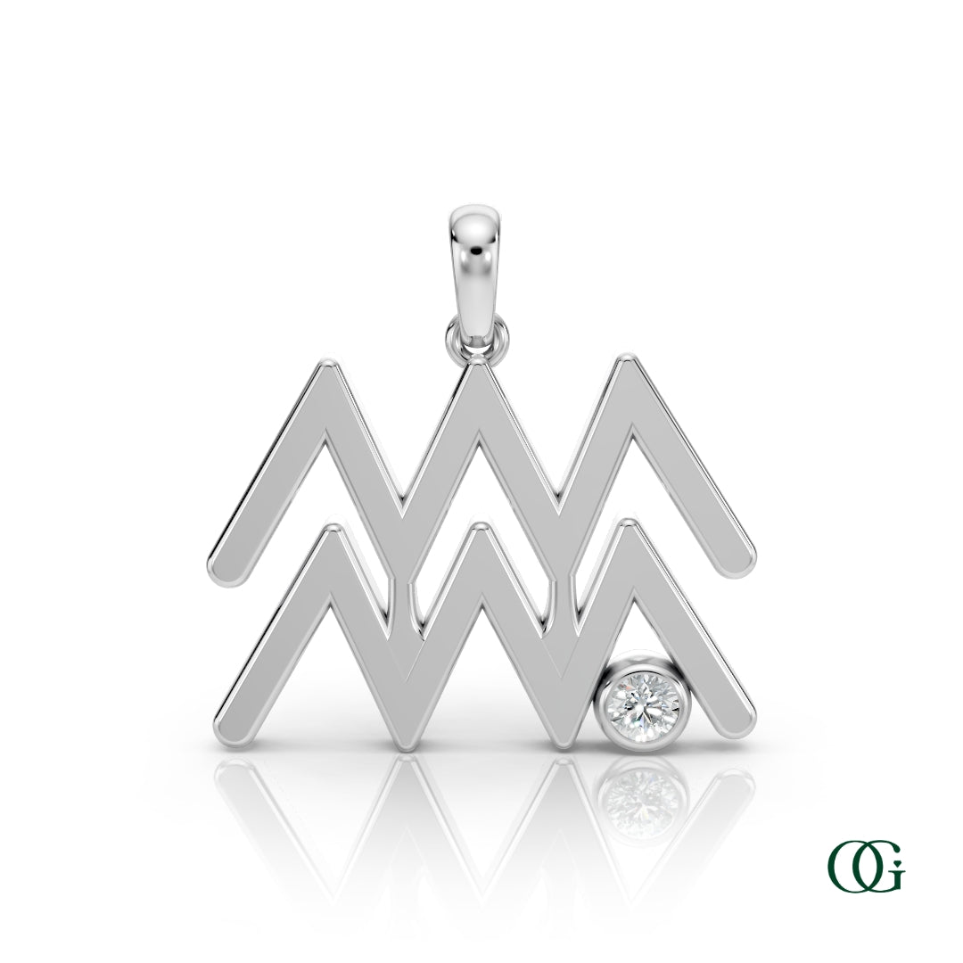 W|Aquarius Zodiac Pendant with Diamond in White Gold