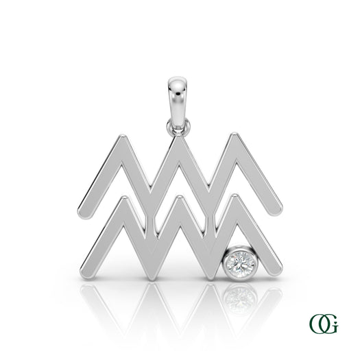 W|Aquarius Zodiac Pendant with Diamond in White Gold