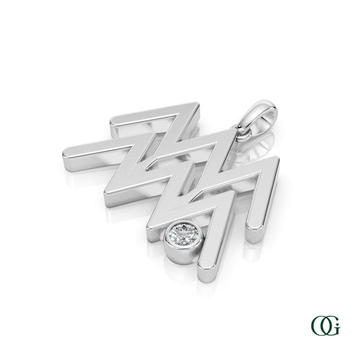 W|Aquarius Zodiac Pendant with Diamond in White Gold