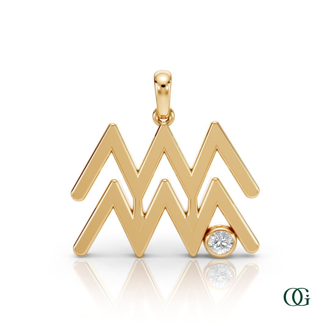 Y|Aquarius Zodiac Pendant with Diamond in Yellow Gold