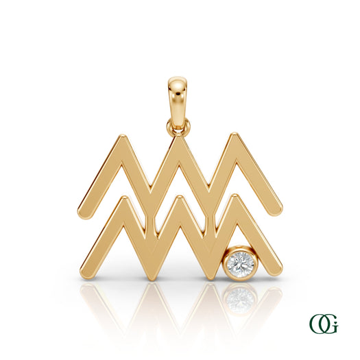 Y|Aquarius Zodiac Pendant with Diamond in Yellow Gold