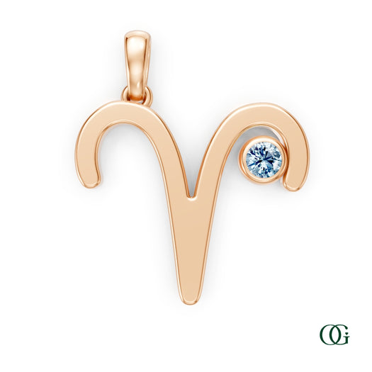 R|Aries Zodiac Pendant with Aquamarine in Rose Gold