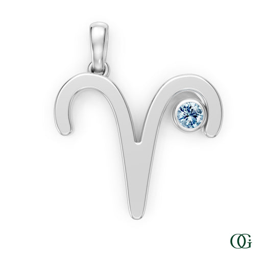 R|Aries Zodiac Pendant with Aquamarine in White Gold