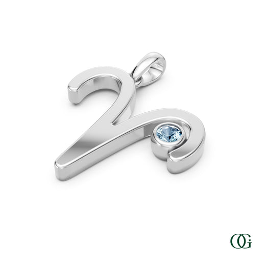 R|Aries Zodiac Pendant with Aquamarine in White Gold
