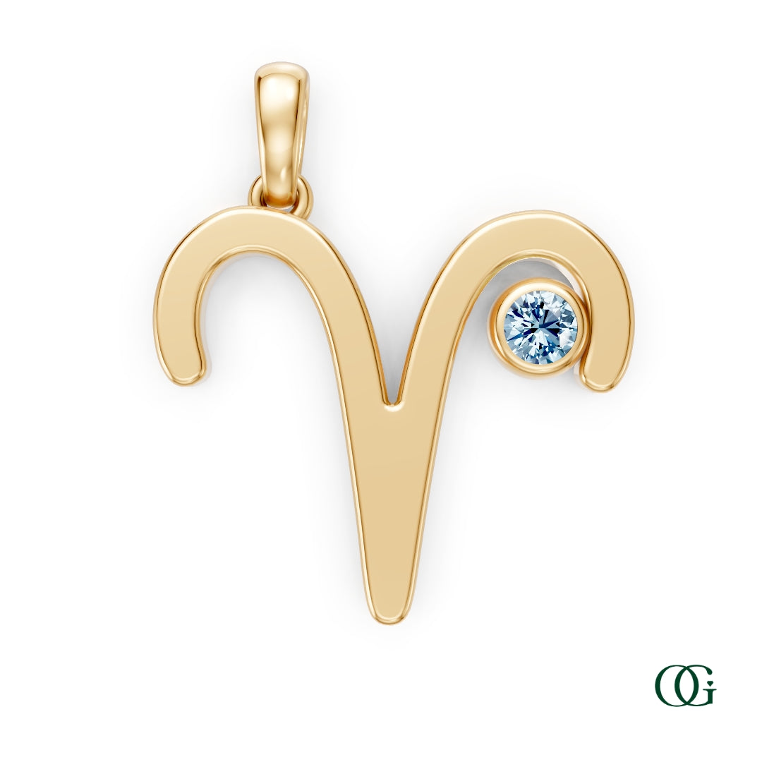 Y|Aries Zodiac Pendant with Aquamarine in Yellow Gold