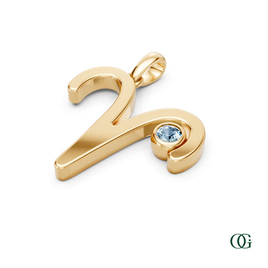 Y|Aries Zodiac Pendant with Aquamarine in Yellow Gold