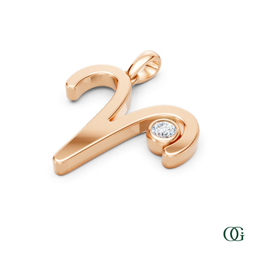 R|Aries Zodiac Pendant with Diamond in Rose Gold