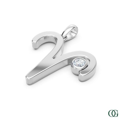 R|Aries Zodiac Pendant with Diamond in White Gold
