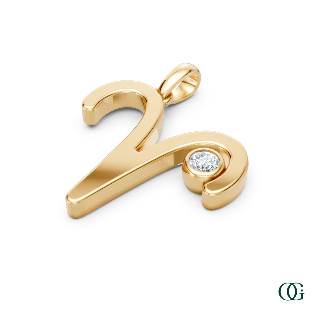 Y|Aries Zodiac Pendant with Diamond in Yellow Gold