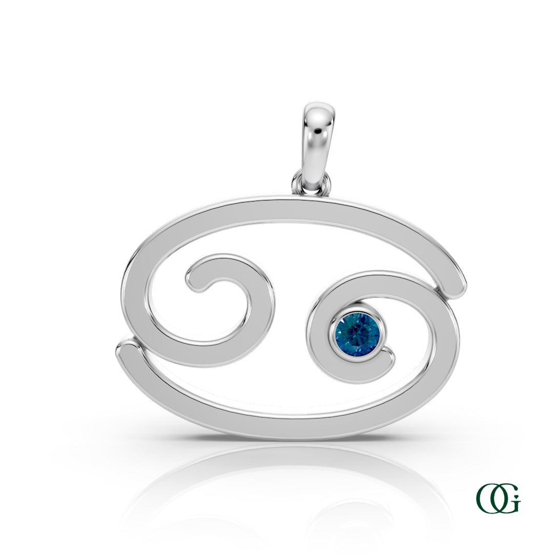 W |Cancer Zodiac Pendant with Alexandrite in White Gold