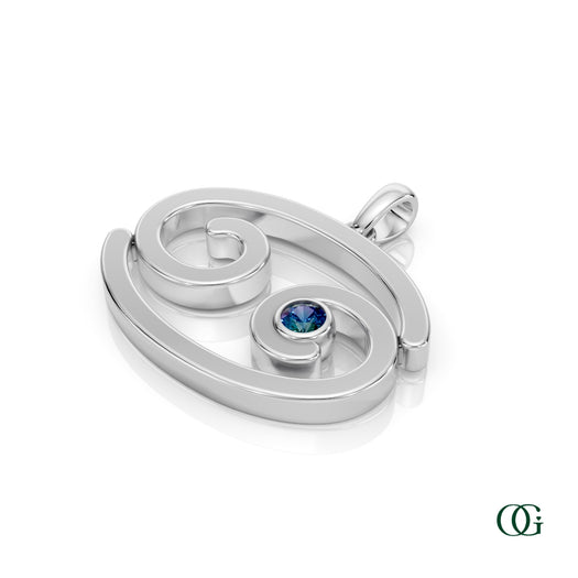 W |Cancer Zodiac Pendant with Alexandrite in White Gold