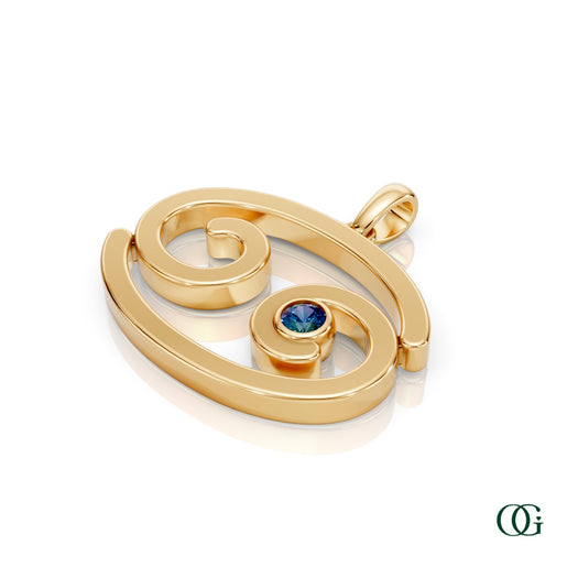 Y |Cancer Zodiac Pendant with Alexandrite in Yellow Gold