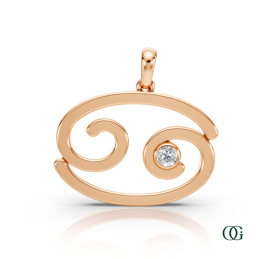 R |Cancer Zodiac Pendant with Diamond in Rose Gold