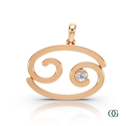 R |Cancer Zodiac Pendant with Diamond in Rose Gold