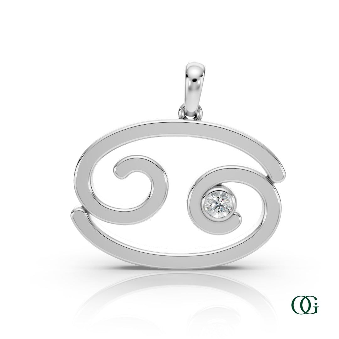 W |Cancer Zodiac Pendant with Diamond in White Gold