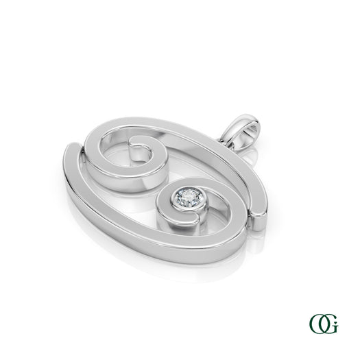 W |Cancer Zodiac Pendant with Diamond in White Gold