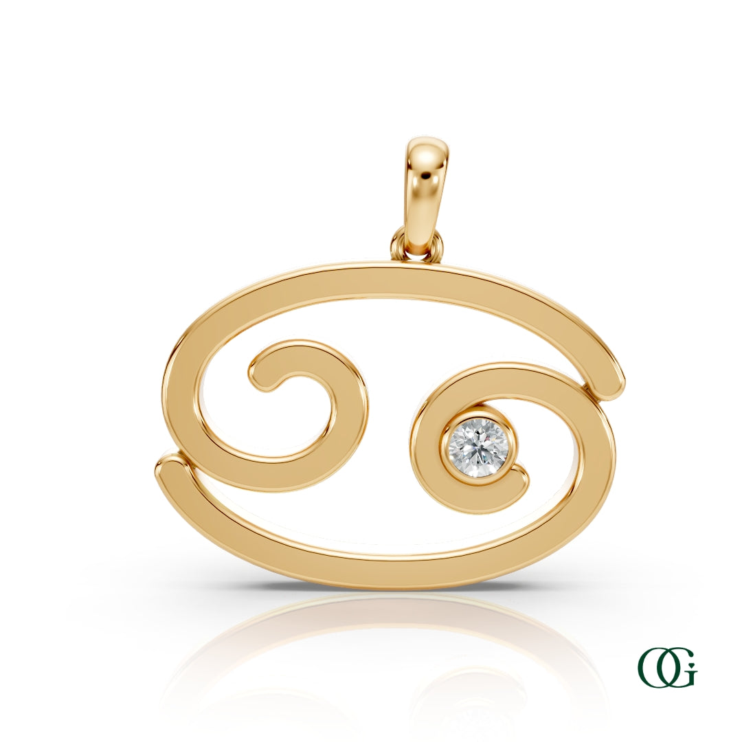 Y |Cancer Zodiac Pendant with Diamond in Yellow Gold