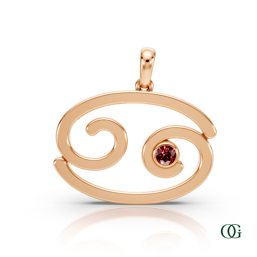 R| Cancer Zodiac Pendant with Ruby in Rose Gold