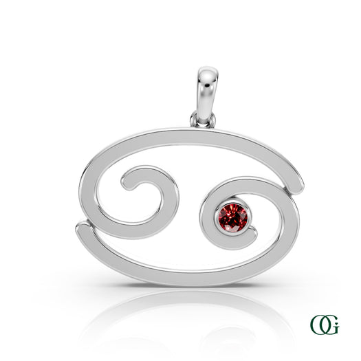 W | Cancer Zodiac Pendant with Ruby in White Gold