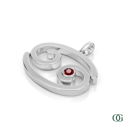 W | Cancer Zodiac Pendant with Ruby in White Gold