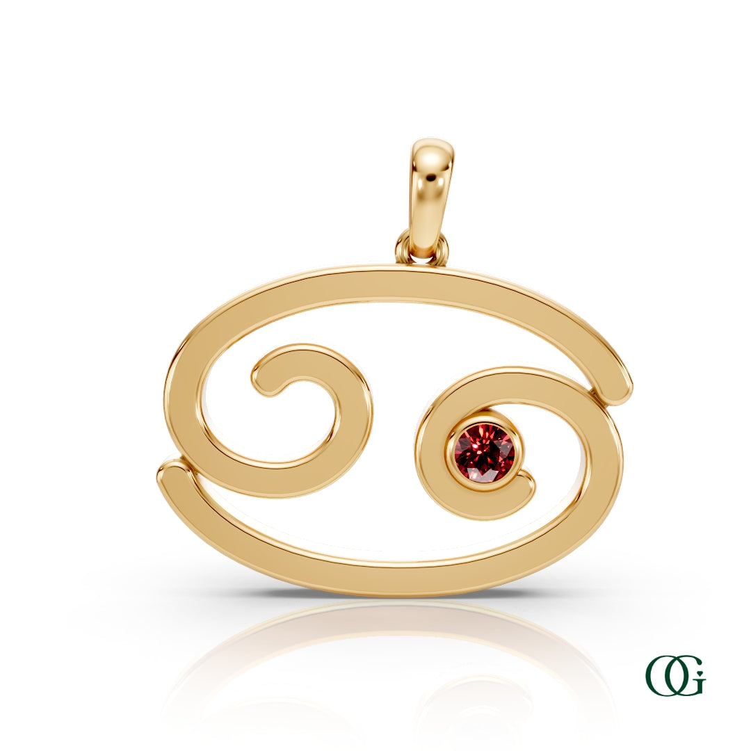 Y | Cancer Zodiac Pendant with Ruby in Yellow Gold