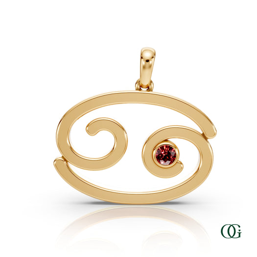 Y | Cancer Zodiac Pendant with Ruby in Yellow Gold
