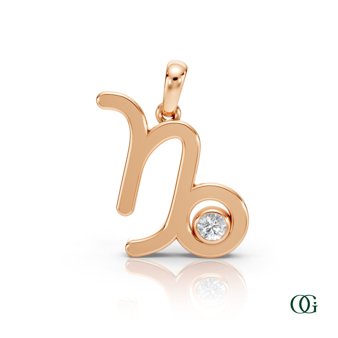 R |Capricorn Zodiac Pendant with Diamond in Rose Gold