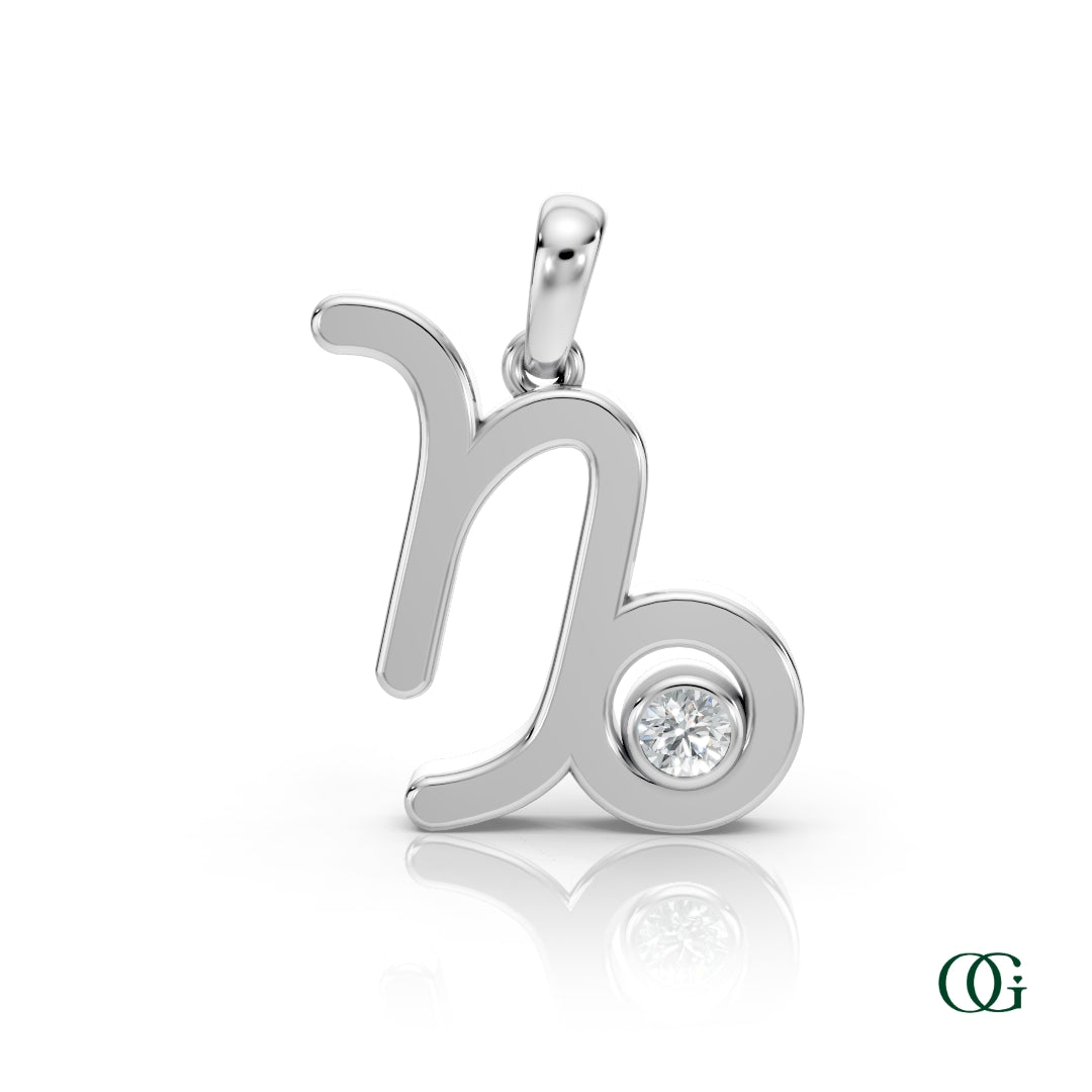 W |Capricorn Zodiac Pendant with Diamond in White Gold