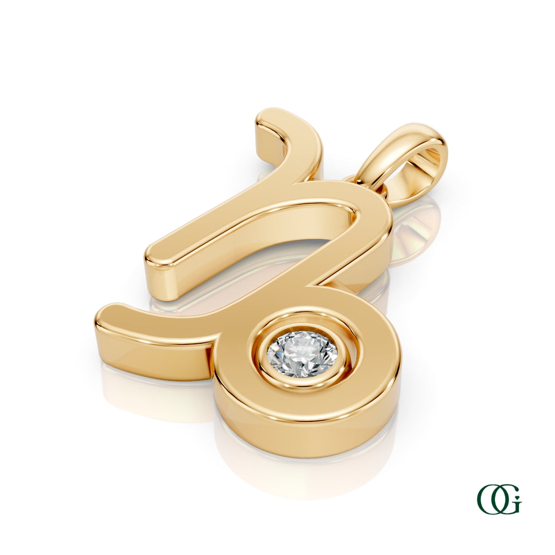 Y |Capricorn Zodiac Pendant with Diamond in Yellow Gold