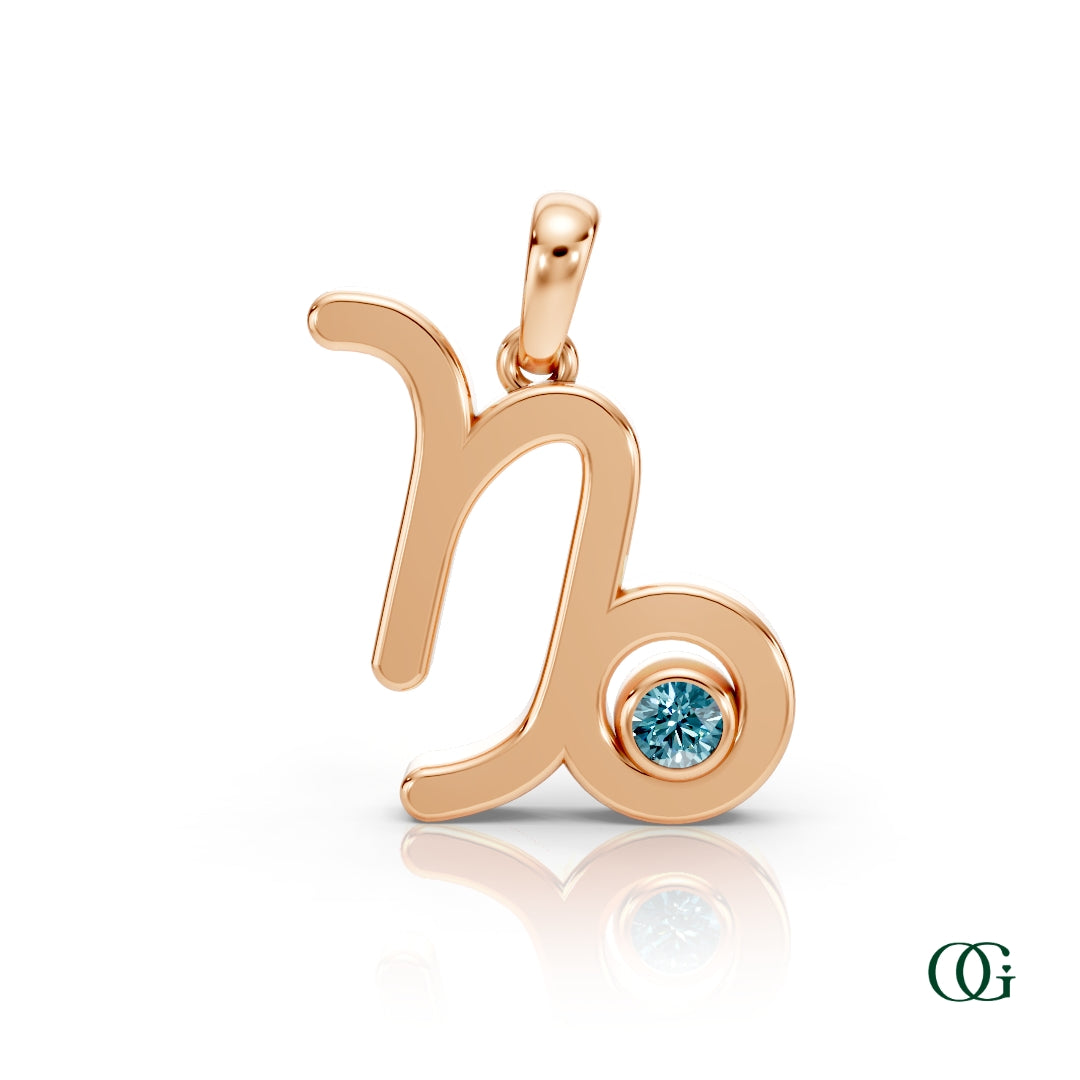 R |Capricorn Zodiac Pendant with Blue Topaz in Rose Gold