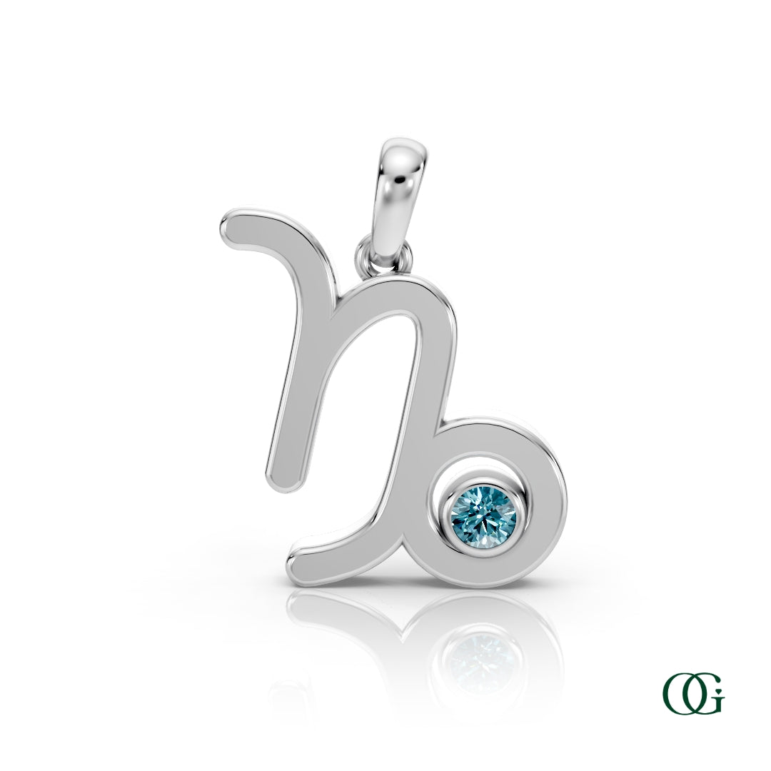 W |Capricorn Zodiac Pendant with Blue Topaz in White Gold