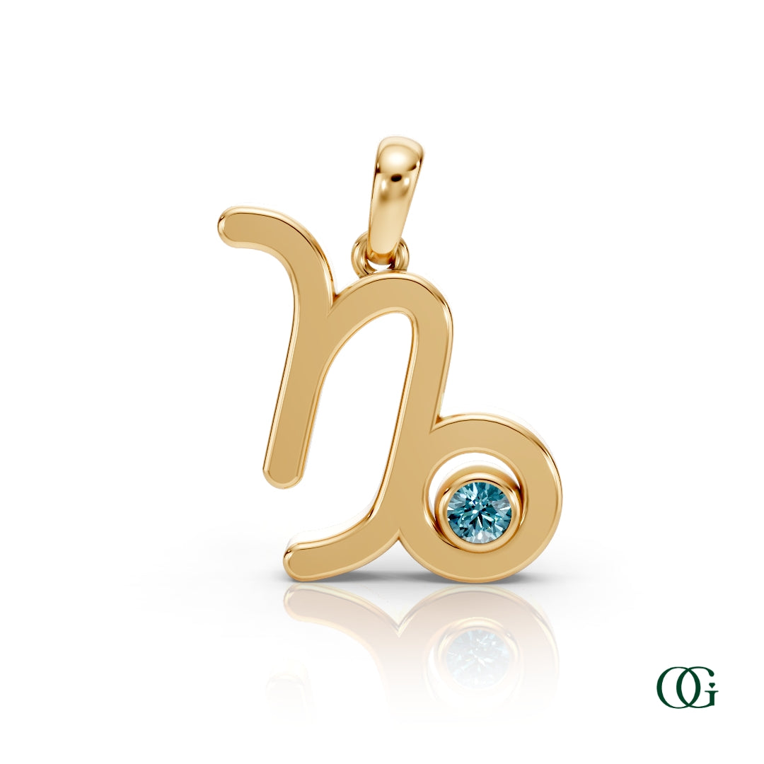 Y |Capricorn Zodiac Pendant with Blue Topaz in Yellow Gold