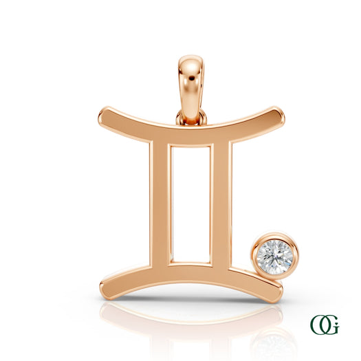 R|Gemini Zodiac Pendant with Diamond in Rose Gold