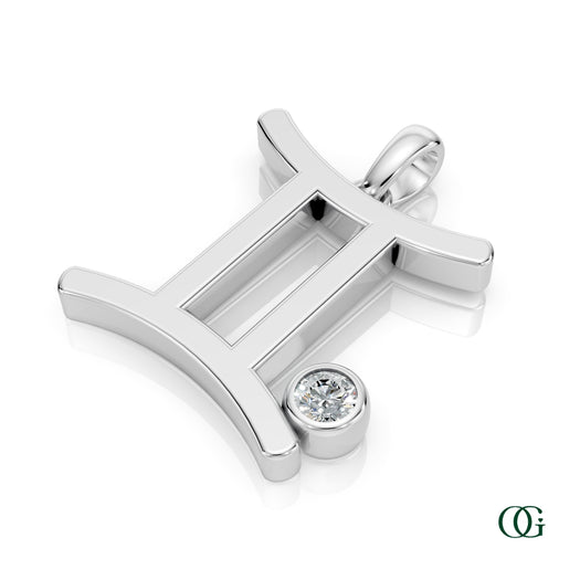 W|Gemini Zodiac Pendant with Diamond in White Gold