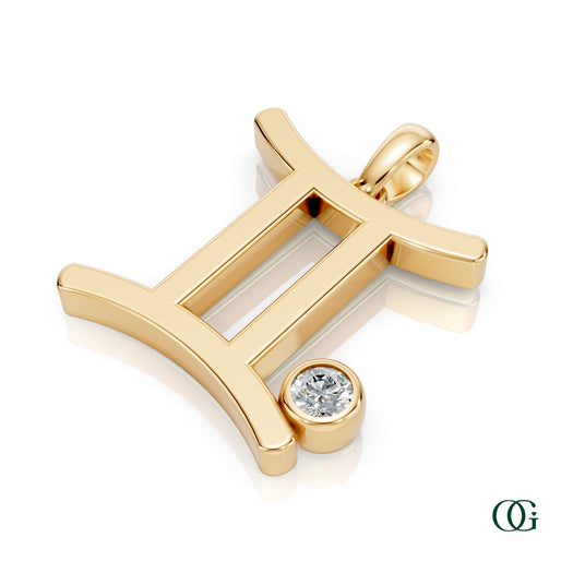 Y|Gemini Zodiac Pendant with Diamond in Yellow Gold