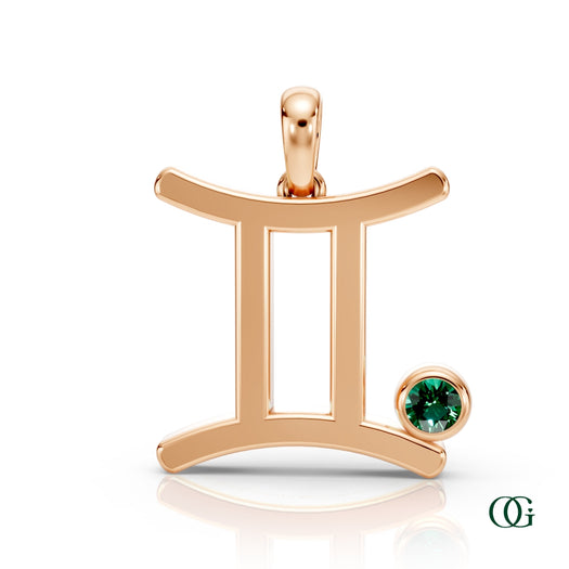R|Gemini Zodiac Pendant with Emerald in Rose Gold