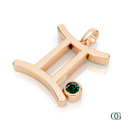 R|Gemini Zodiac Pendant with Emerald in Rose Gold