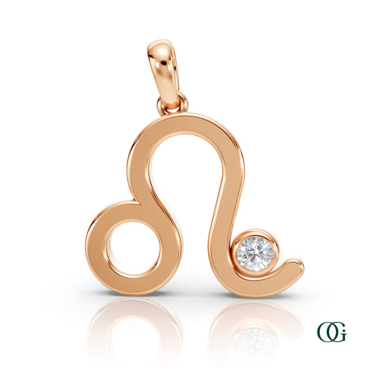 R | Leo Zodiac Pendant with Diamond in Rose Gold