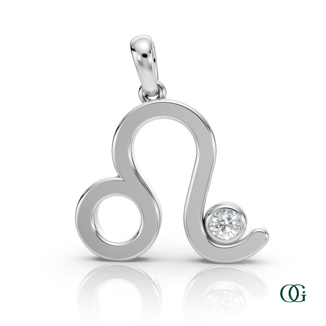 W | Leo Zodiac Pendant with Diamond in White Gold