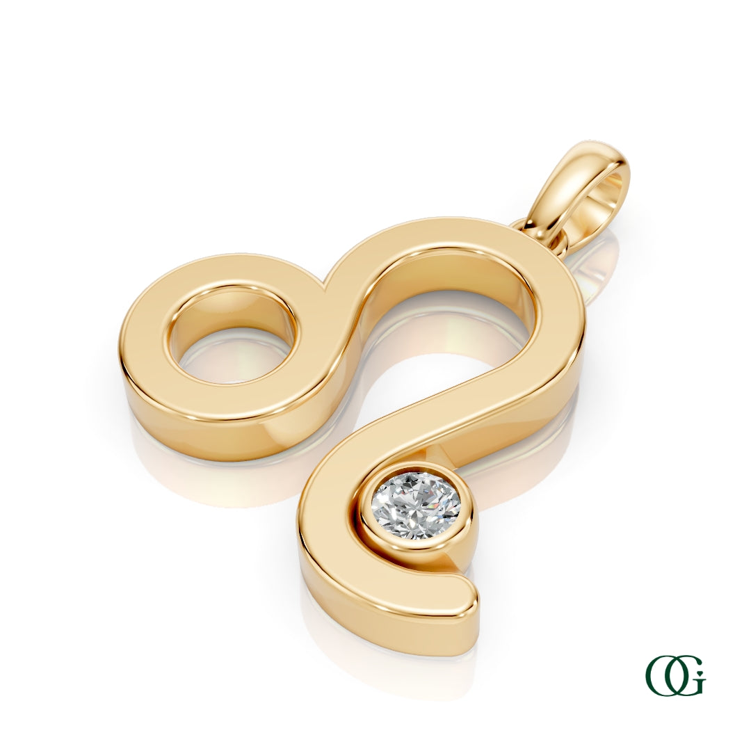 Y | Leo Zodiac Pendant with Diamond in Yellow Gold