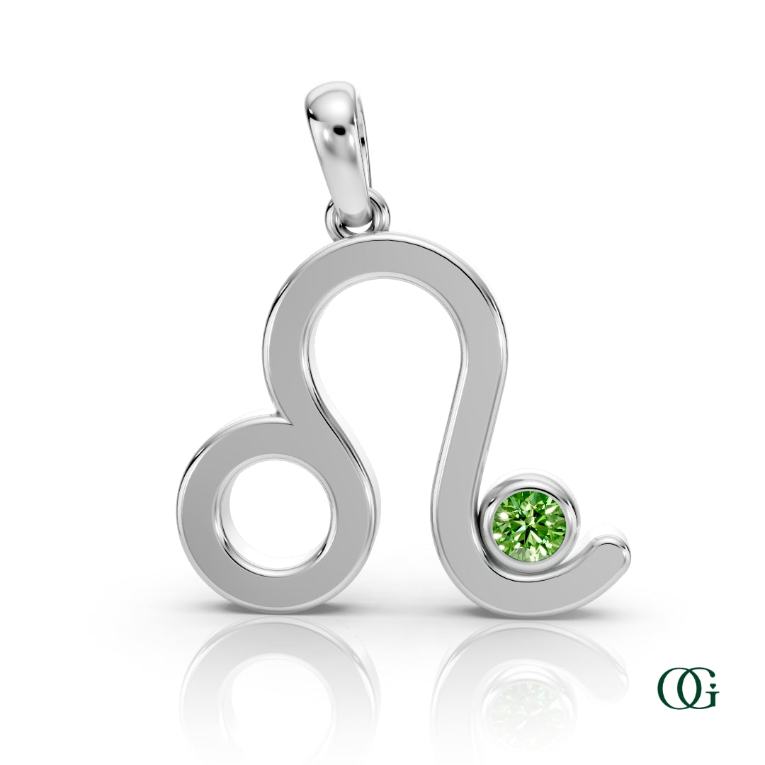W| Leo Zodiac Pendant with Peridot in White Gold