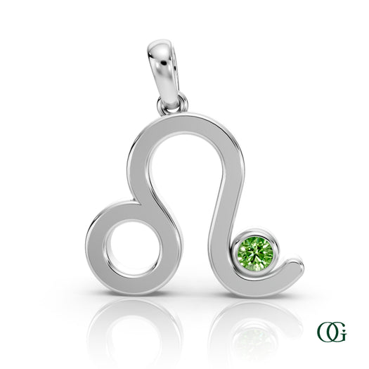 W| Leo Zodiac Pendant with Peridot in White Gold
