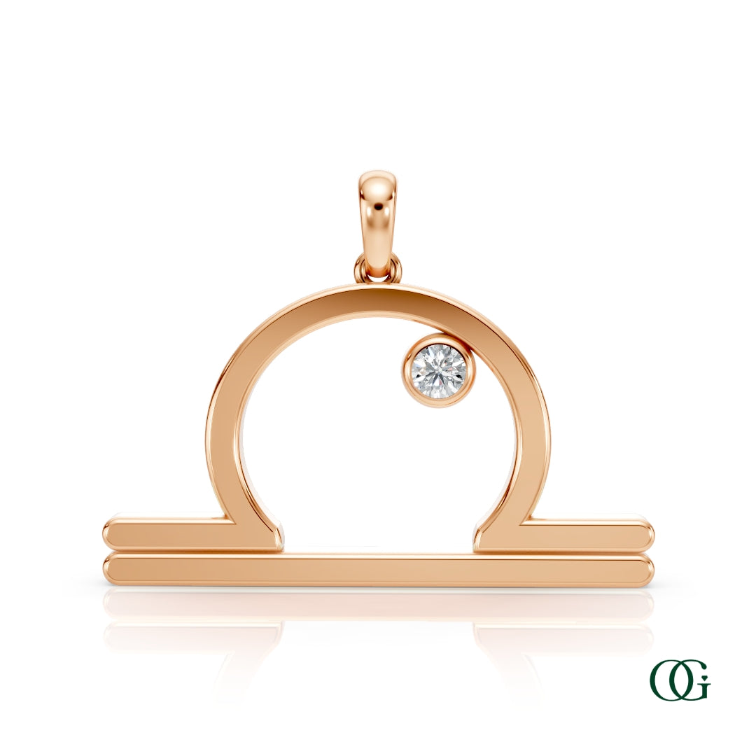 R | Libra Zodiac Pendant with Diamond in Rose Gold