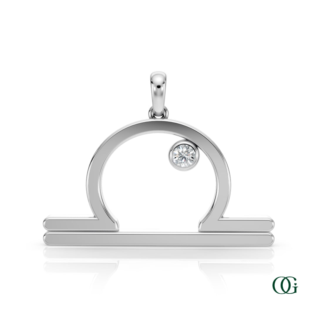 W | Libra Zodiac Pendant with Diamond in White Gold