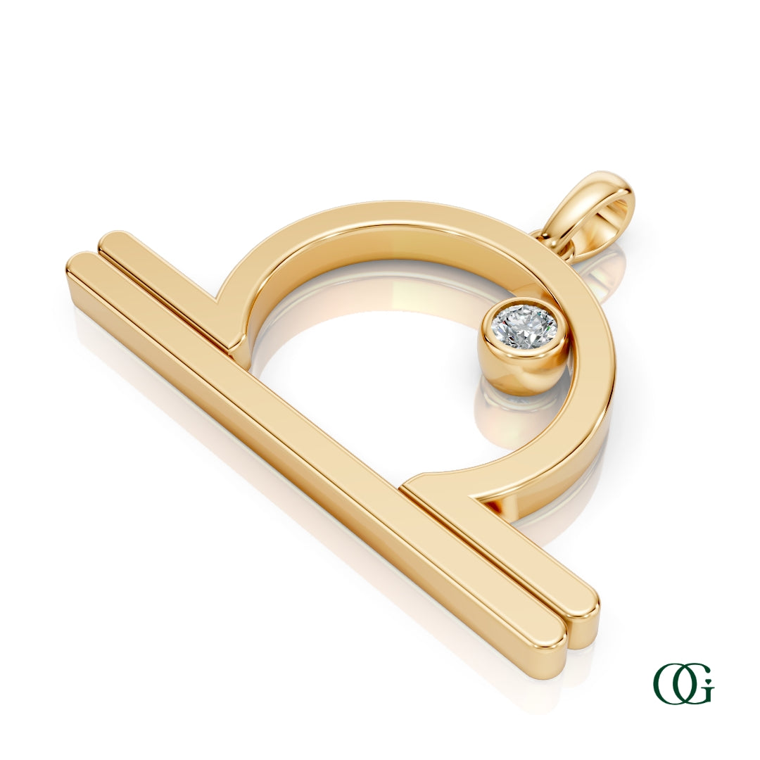 Y | Libra Zodiac Pendant with Diamond in Yellow Gold