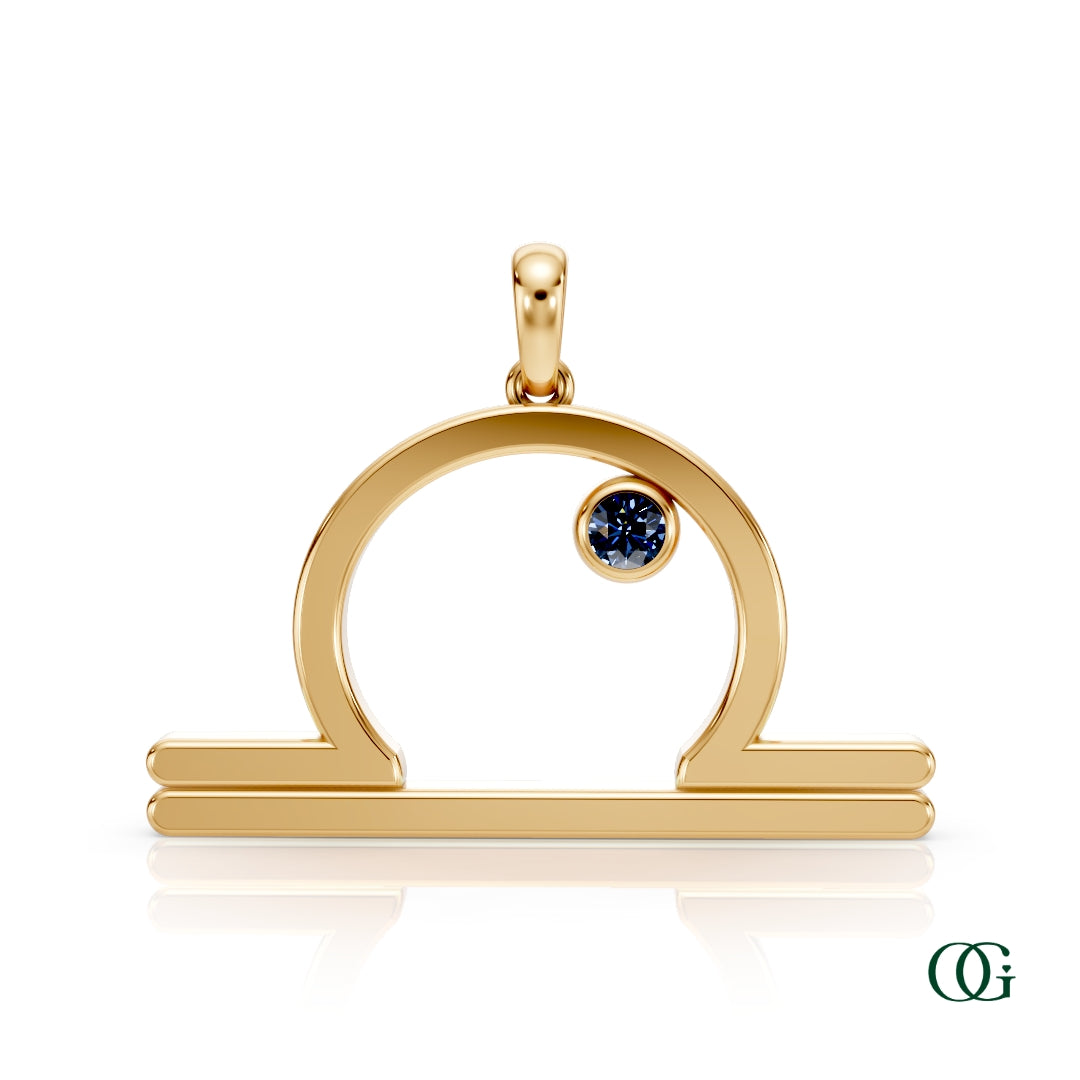 Y | Libra Zodiac Pendant with Sapphire in Yellow Gold