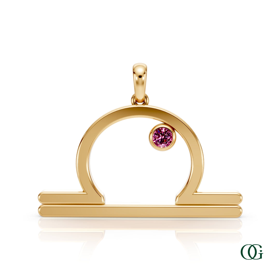 Y | Libra Zodiac Pendant with Pink Tourmaline in Yellow Gold