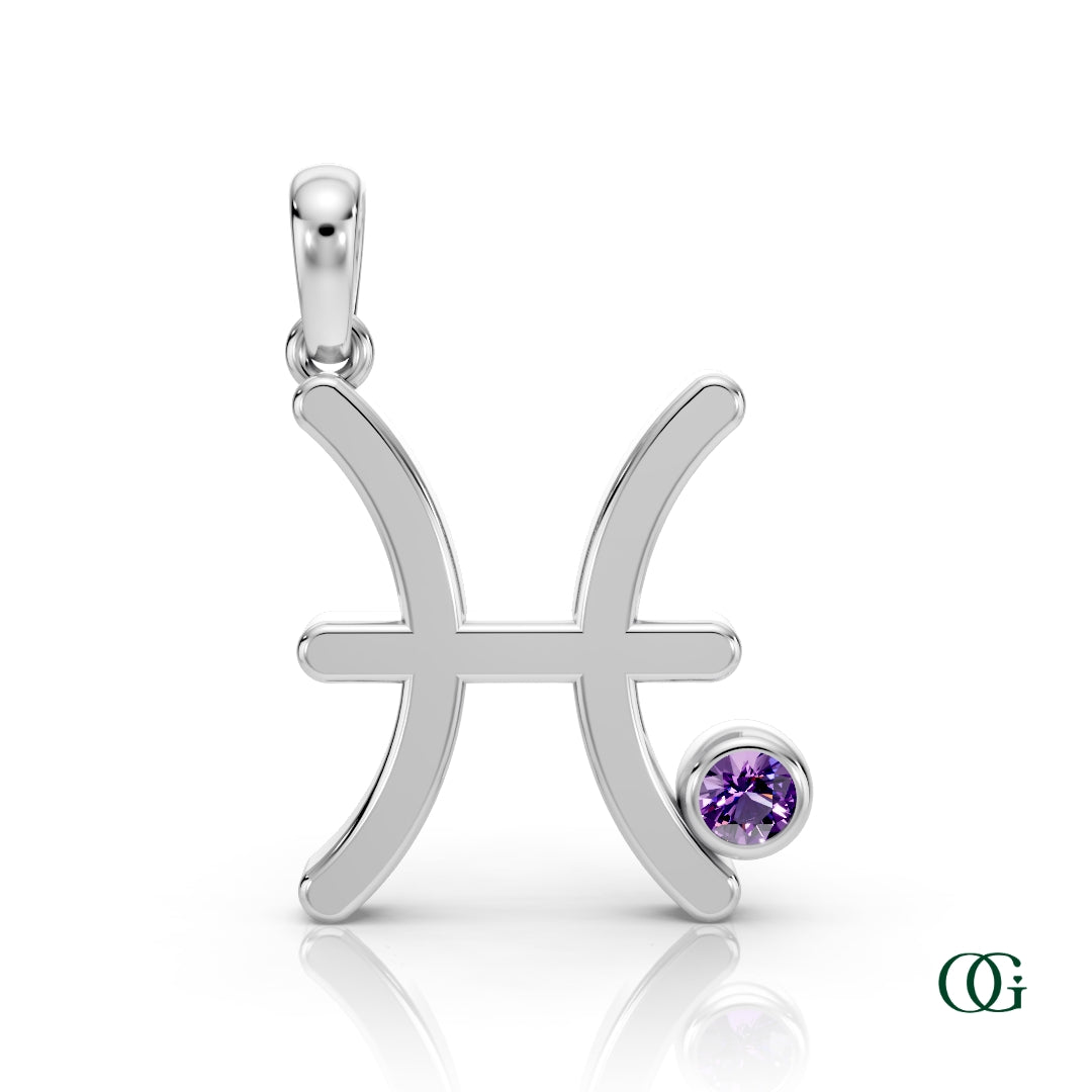 W| Pisces Zodiac Pendant with Amethyst in White Gold