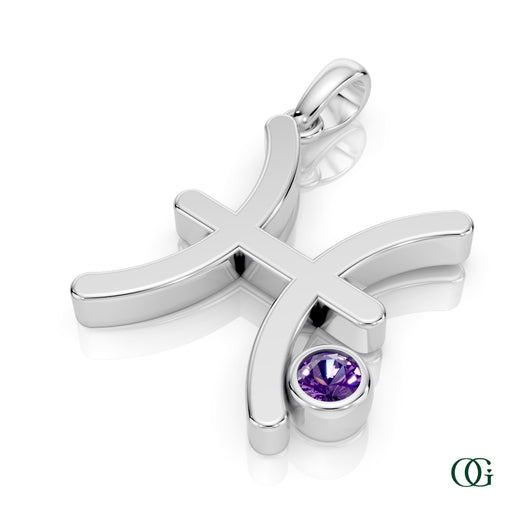 W| Pisces Zodiac Pendant with Amethyst in White Gold